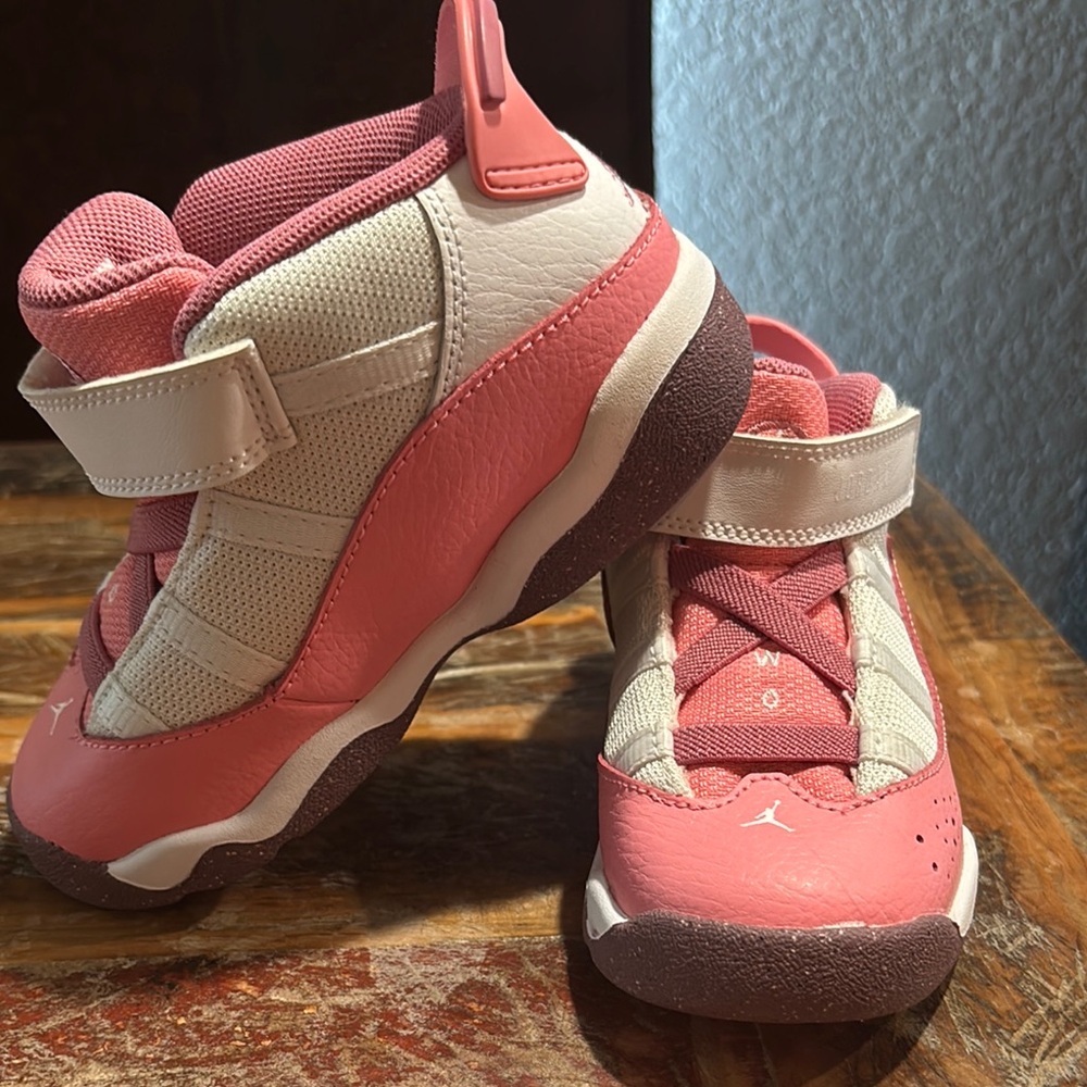 Jordan Pink and White High-Top Sneakers